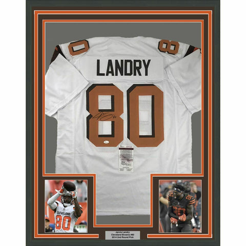 FRAMED Autographed/Signed JARVIS LANDRY 33x42 Cleveland White Jersey JSA COA