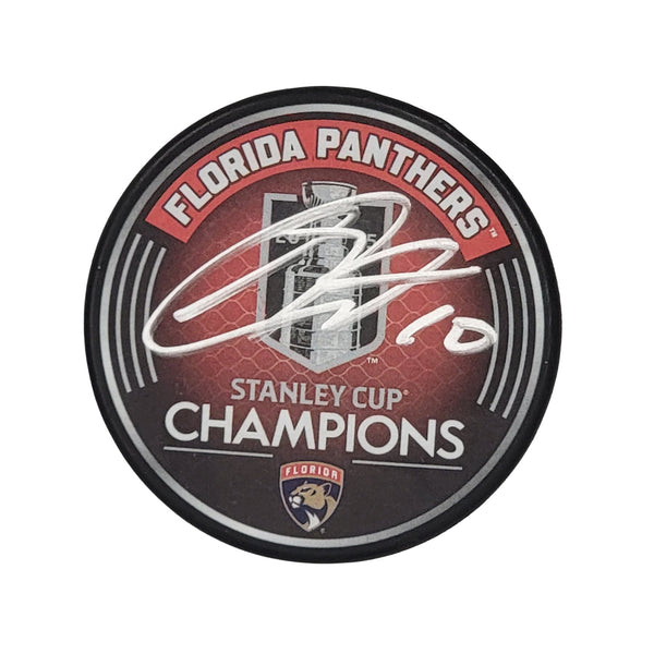 A.J. Greer Signed Florida Panthers 2025 Stanley Cup Champions Hockey Puck JSA