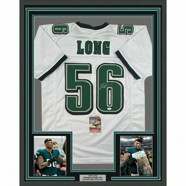 FRAMED Autographed/Signed CHRIS LONG 33x42 Philadelphia White Jersey JSA COA