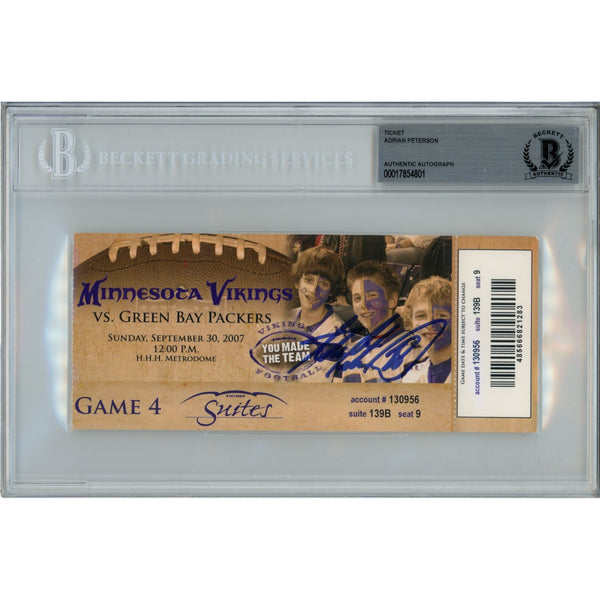 Adrian Peterson Autographed Ticket Stub 09/30/07 Suite Slabbed Beckett 50668