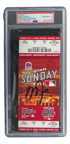 Mike Trout Los Angeles Angels Signed 2010 Futures Game Ticket PSA/DNA Gem MT 10