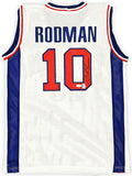 DETROIT PISTONS DENNIS RODMAN AUTOGRAPHED SIGNED WHITE JERSEY JSA STOCK #215730