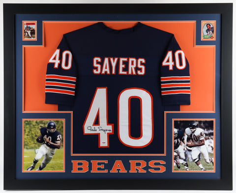 Gale Sayers Signed Bears 35"x43" Framed Jersey (PSA COA) 1965 NFL ROY / HOF 1977