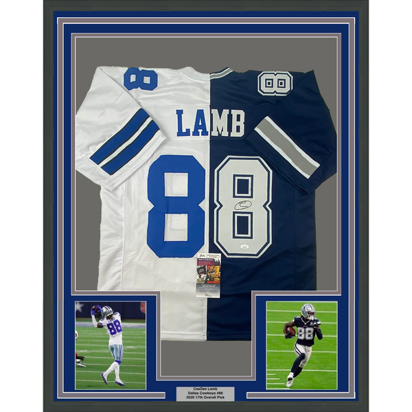 Framed Autographed/Signed CeeDee Lamb 33x42 Dallas Split White Jersey JSA COA