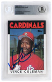 Vince Coleman Signed Cardinals 1986 Topps Trading Card #370 - (Beckett Slabbed)