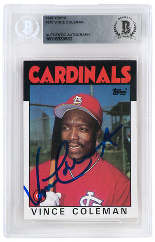 Vince Coleman Signed Cardinals 1986 Topps Trading Card #370 - (Beckett Slabbed)