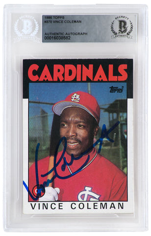 Vince Coleman Signed Cardinals 1986 Topps Trading Card #370 - (Beckett Slabbed)