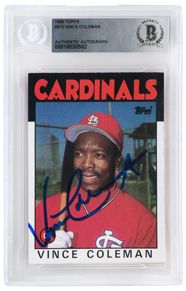 Vince Coleman Signed Cardinals 1986 Topps Trading Card #370 - (Beckett Slabbed)