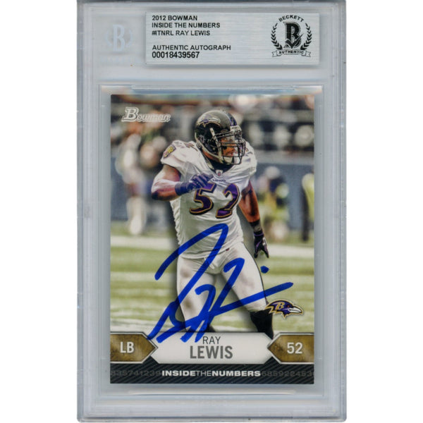 Ray Lewis Autographed/Signed 2012 Bowman #13 Trading Card Slab Beckett 53515