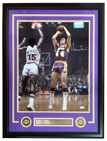 Jerry West Signed Framed 16x20 Los Angeles Lakers Shooting Photo JSA