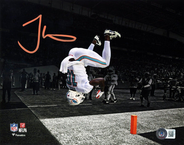 Tyreek Hill Miami Dolphins Signed Backflip Touchdown Spotlight 8x10 BAS Beckett
