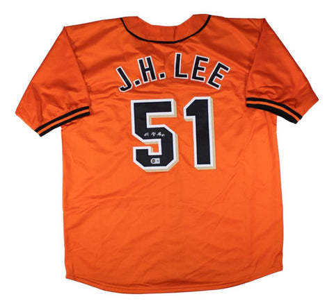Jung-Hoo Lee San Francisco Signed in Korean Orange Baseball Jersey BAS