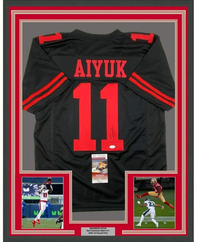 FRAMED Autographed/Signed BRANDON AIYUK 33x42 San Francisco Black Jersey JSA COA