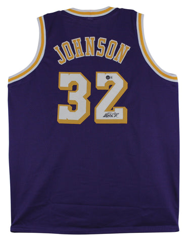 Magic Johnson Authentic Signed Purple Pro Style Jersey BAS Witnessed 2