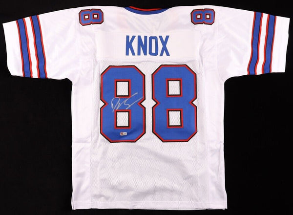 Dawson Knox Signed Bills Jersey (Beckett) Buffalo 2019 #3 Pick/ 2022 Pro Bowl TE