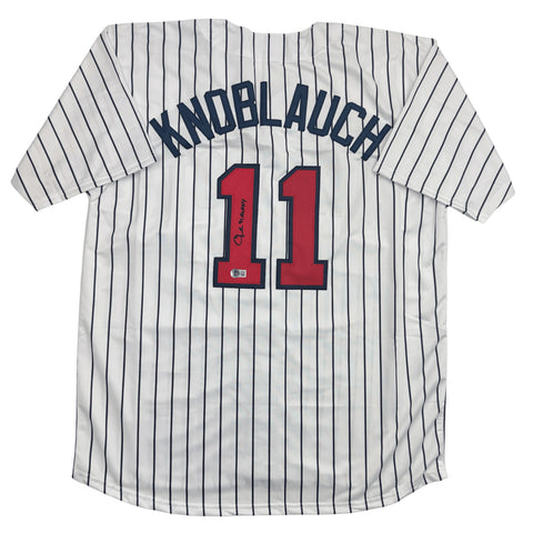 Autographed/Signed Chuck Knoblauch Minnesota Pinstripe Jersey BAS COA