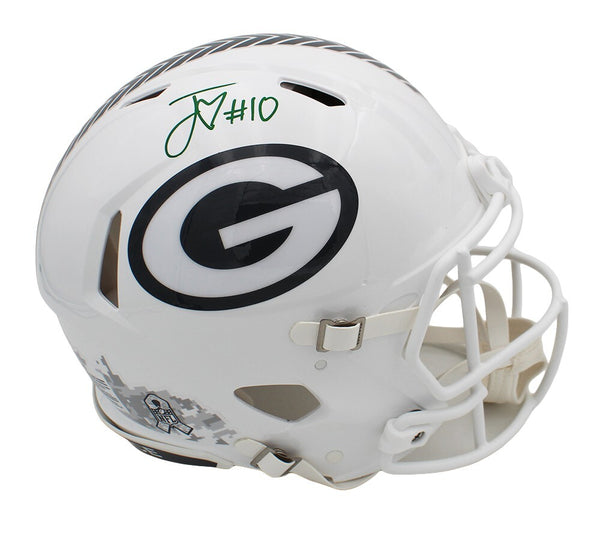 Jordan Love Signed Green Bay Packers Speed Authentic Salute to Service 3 Helmet
