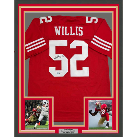 Framed Autographed/Signed Patrick Willis 35x39 San Francisco Red Jersey BAS COA