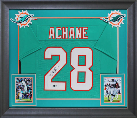 De'Von Achane Authentic Signed Teal Pro Style Framed Jersey BAS Witnessed