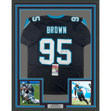 Framed Autographed/Signed Derrick Brown 33x42 Carolina Black Jersey JSA COA