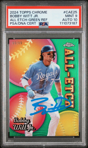 Bobby Witt Jr. Signed 2024 Topps Chrome AE GR #CAE25 Card 9 Auto 10! PSA Slab
