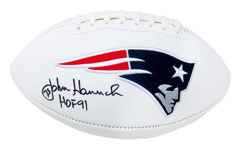 John Hannah Signed New England Patriots Jarden Logo Football w/HOF'91 - (SS COA)