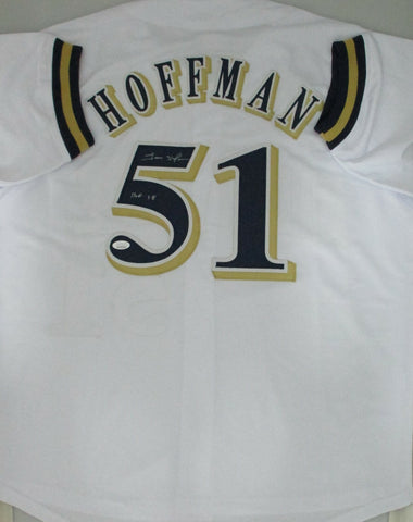 Brewers TREVOR HOFFMAN Signed Custom White Replica Jersey AUTO w/ HOF 18 - JSA