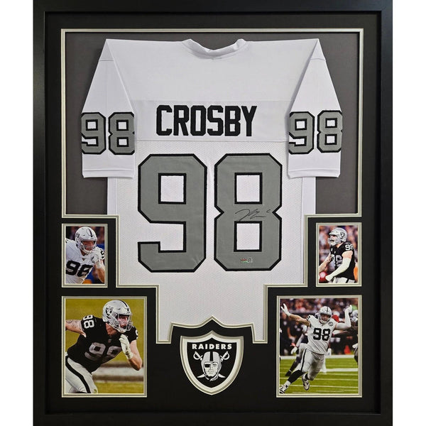 Maxx Crosby Autographed Signed Framed PIA Las Vegas Raiders Silver Jersey
