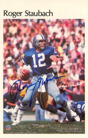 Roger Staubach Autographed Dallas Cowboys Mini Poster 47/50 BAS 46165