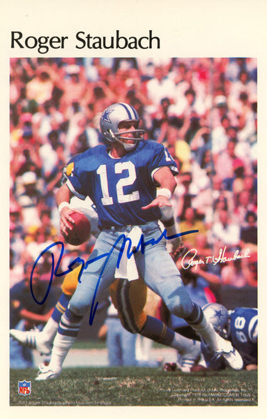 Roger Staubach Autographed Dallas Cowboys Mini Poster 47/50 BAS 46165