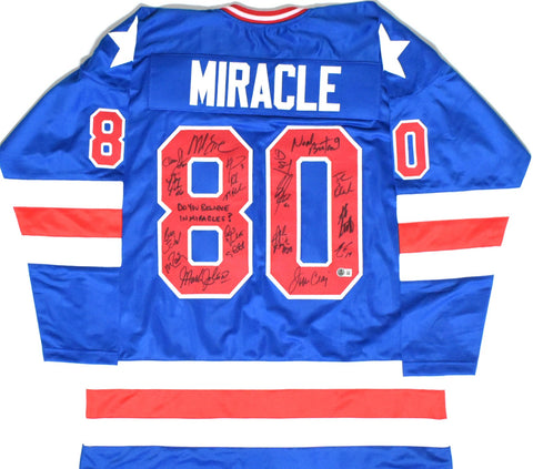 1980 Miracle on Ice Team USA Autographed Blue Pro Style Jersey 18 Sigs Beckett W