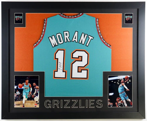 Ja Morant Signed Memphis Grizzlies 35x43 Framed Signed Jersey (JSA)