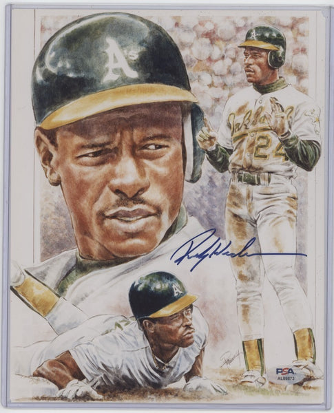 Rickey Henderson Signed Michael Petronella 8x10 PSA Authentication