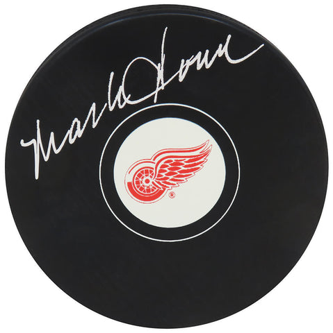 Mark Howe Signed Red Wings Team Logo Hockey Puck - (SS COA)