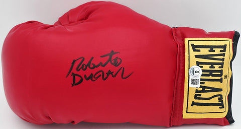 Roberto Duran Autographed Red Everlast Boxing Glove LH Beckett BAS QR #BS30353