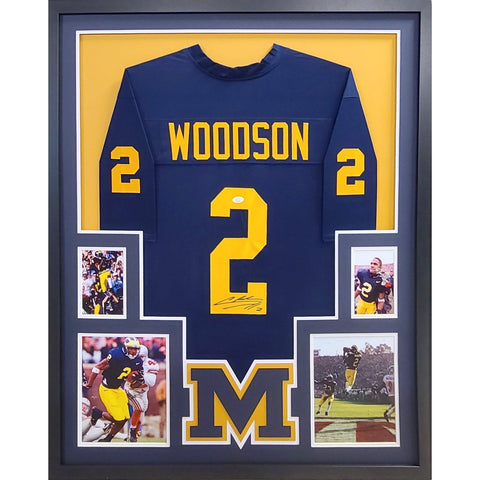 Charles Woodson Autographed Signed Framed Heisman Michigan 4P Jersey JSA