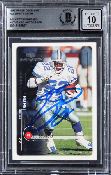 Cowboys Emmitt Smith Signed 1999 Upper Deck MVP #52 Card Auto 10! BAS Slabbed