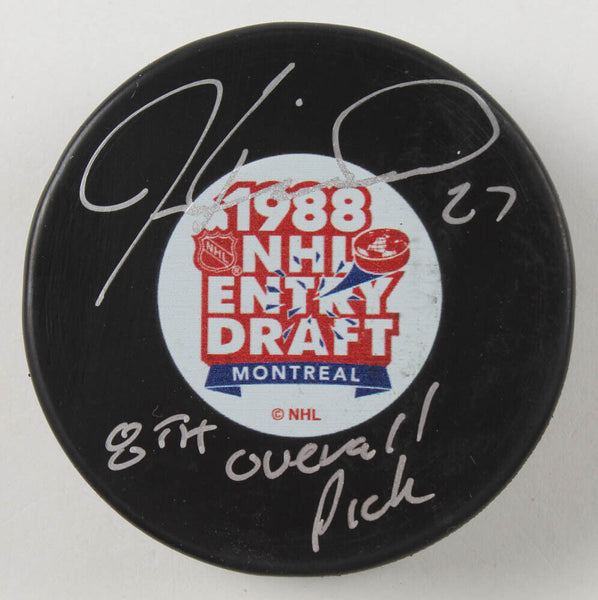 Jeremy Roenick Signed 1988 NHL Draft Logo Puck Ins."8th Overall Pick" Blackhawks