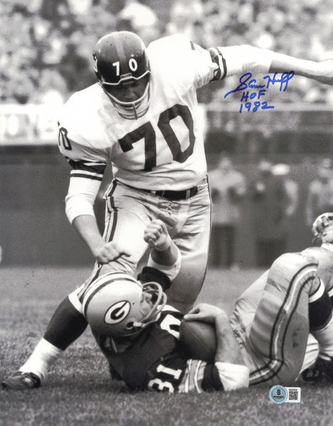Sam Huff Autographed 11x14 Photo New York Giants "HOF 1982" Beckett QR #BS30539