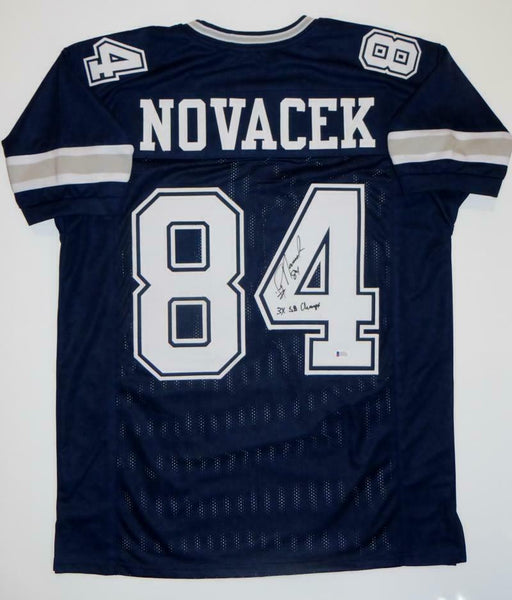 Jay Novacek Autographed Blue Pro Style Jersey W/ Insc- Beckett Auth *4