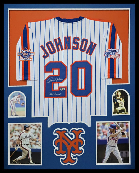 FRAMED HOWARD JOHNSON AUTOGRAPHED SIGNED N.Y. METS JERSEY BECKETT HOLO