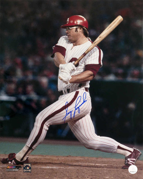 Greg Luzinski Signed Phillies White Jersey Swinging Action 16x20 Photo -(SS COA)