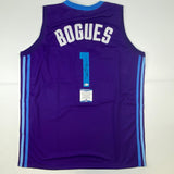 Autographed/Signed Muggsy Bogues Charlotte Purple Modern Jersey Beckett COA