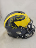 JIM HARBAUGH & JJ MCCARTHY SIGNED MICHIGAN SPEED AUTHENTIC HELMET W/ INSCRIPTION