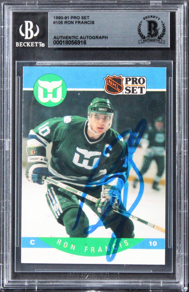 Whalers Ron Francis Authentic Signed 1990 Pro Set #105 Card BAS Slabbed