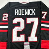 Autographed/Signed Jeremy Roenick Chicago Black Hockey Jersey JSA COA