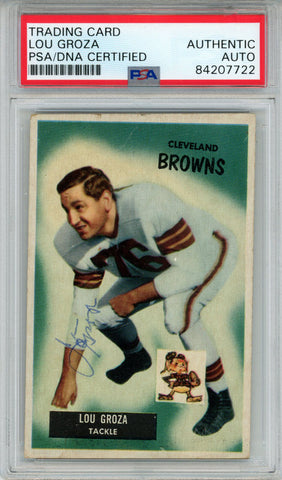 Lou Groza Autographed/Signed 1955 Bowman #37 Trading Card PSA Slab 43715