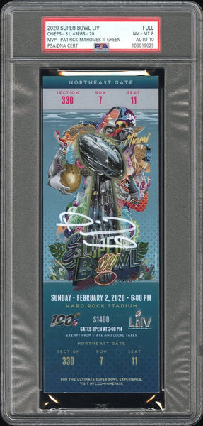 PATRICK MAHOMES SIGNED 2020 SUPER BOWL LIV 54 TICKET CHIEFS 49ERS PSA 8 AUTO 10