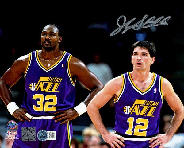 JOHN STOCKTON AUTOGRAPHED 8X10 PHOTO JAZZ W/ KARL MALONE BECKETT WITNESS 224396