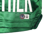 FLOYD MAYWEATHER JR. AUTOGRAPHED GREEN BOXING TRUNKS TBE BECKETT WITNESS 221644